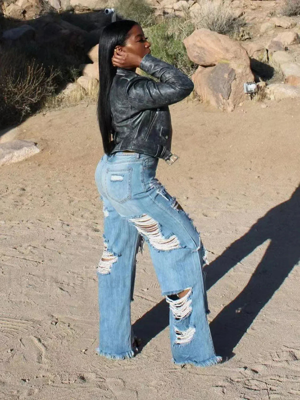 High Waist Ripped Jeans Jeans