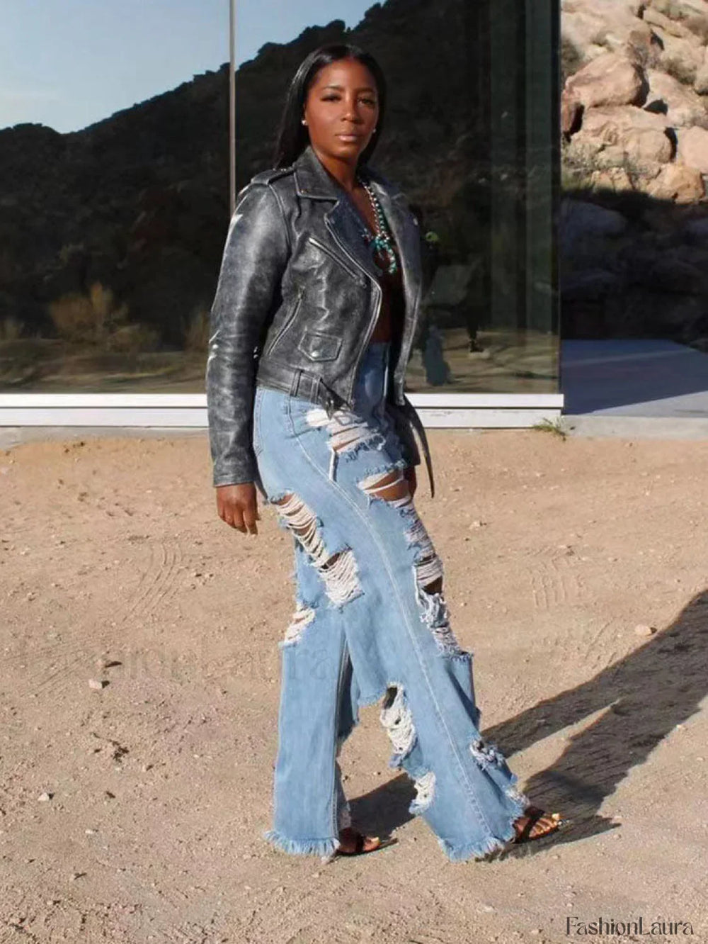 High Waist Ripped Jeans Jeans