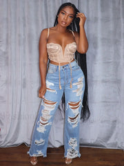 High Waist Ripped Jeans Blue / M Jeans