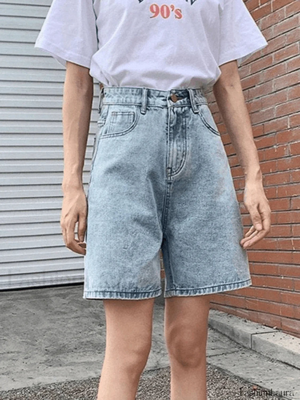 High Waist Straight Leg Denim Shorts Shorts