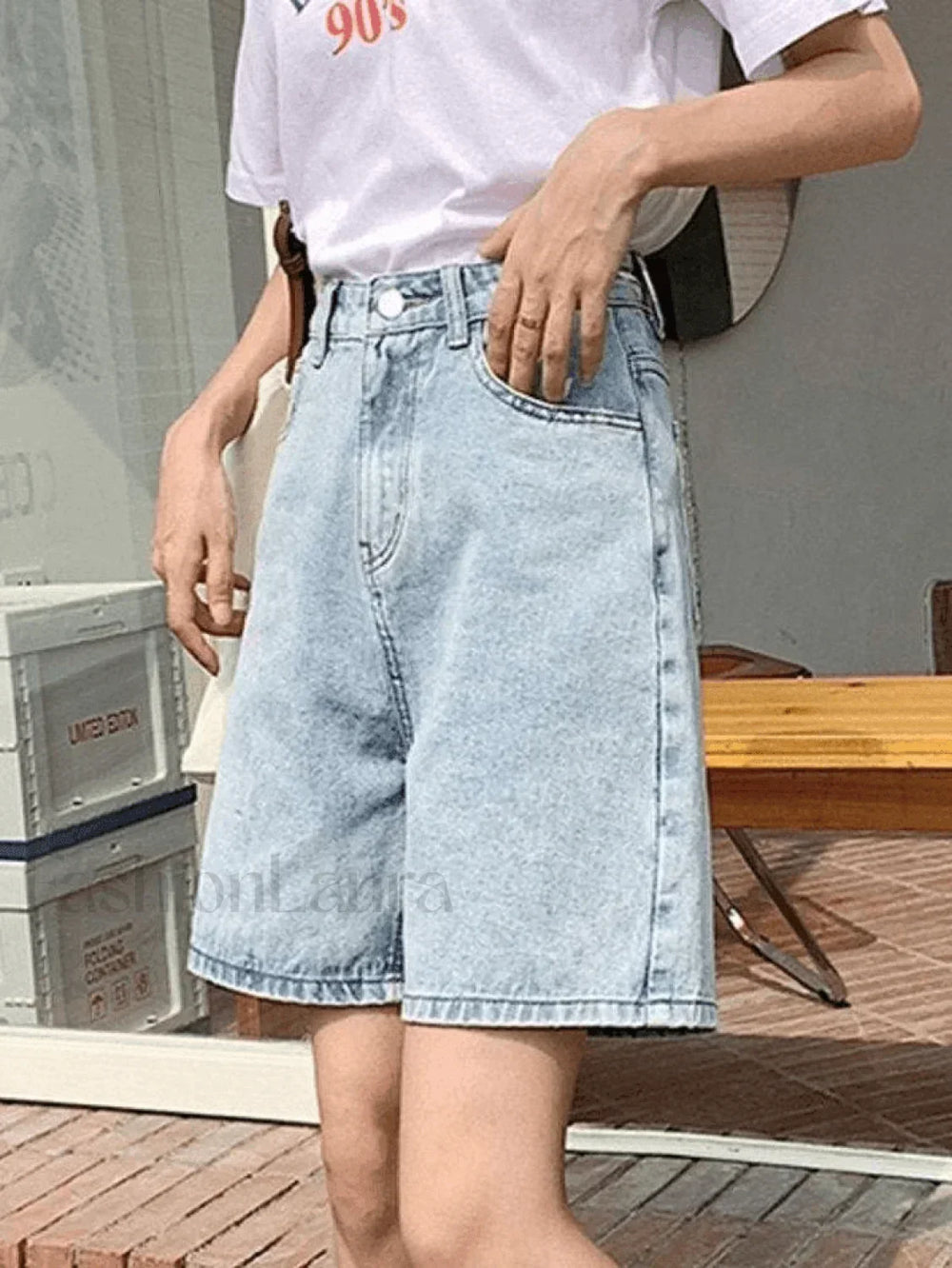 High Waist Straight Leg Denim Shorts Shorts