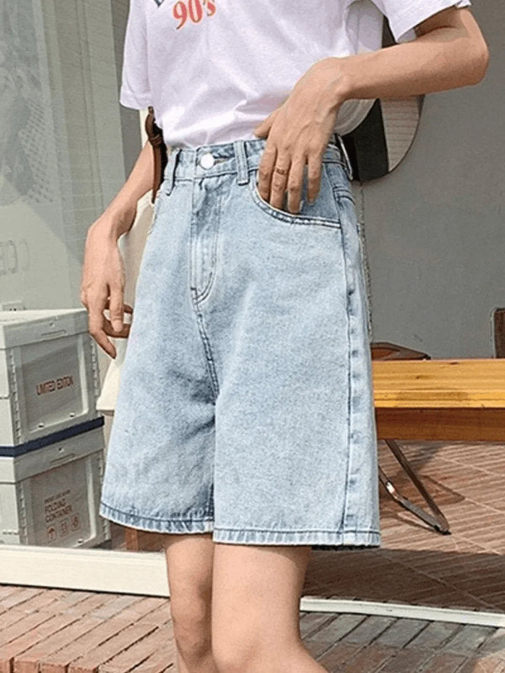 High Waist Straight Leg Denim Shorts Shorts
