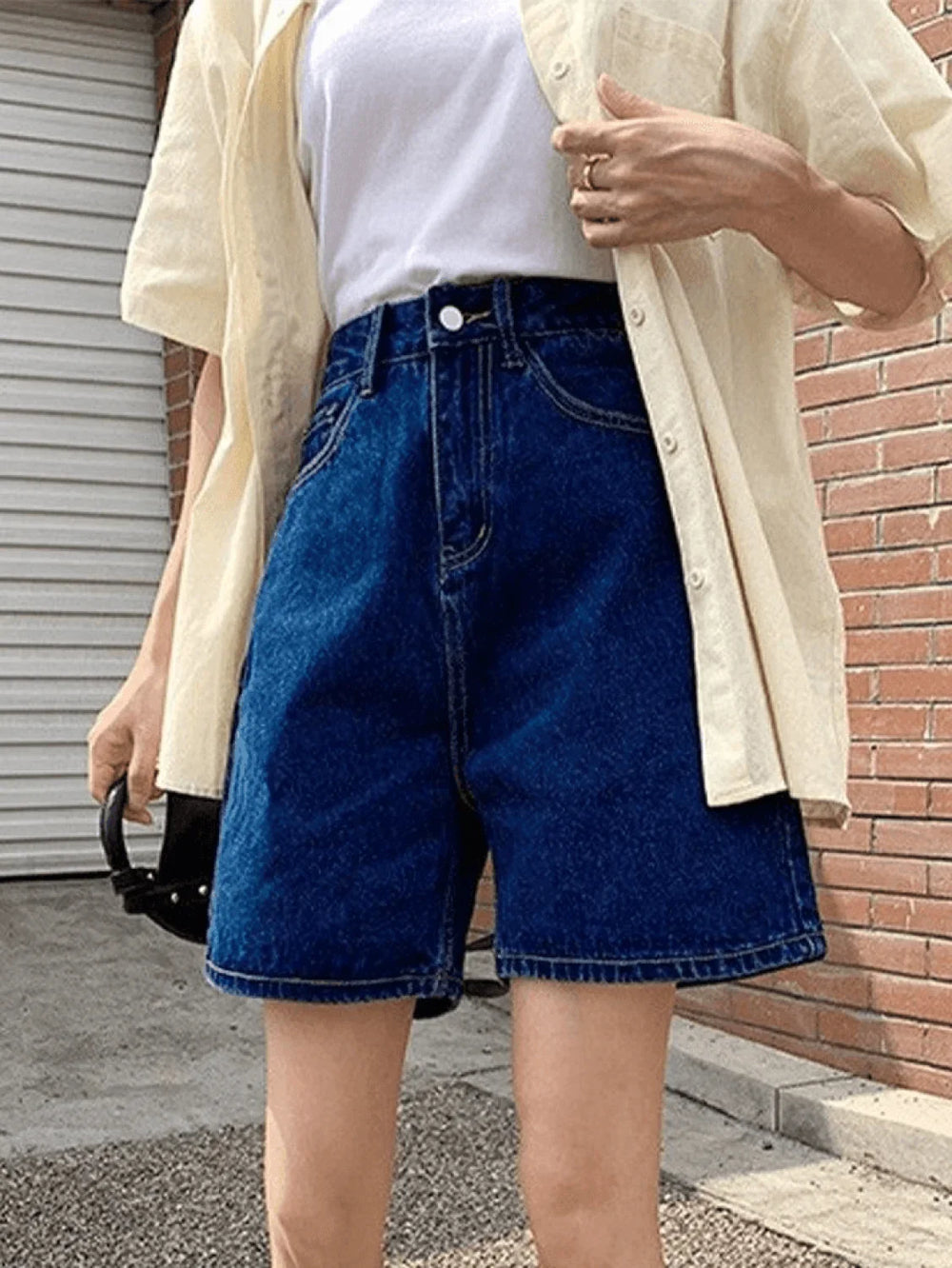High Waist Straight Leg Denim Shorts Shorts