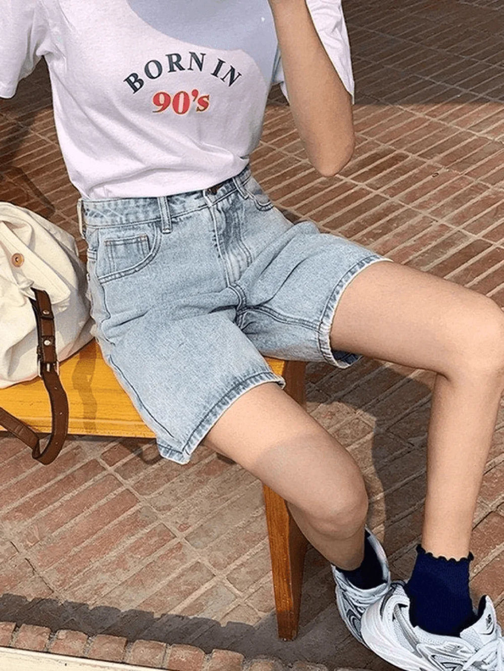 High Waist Straight Leg Denim Shorts Shorts