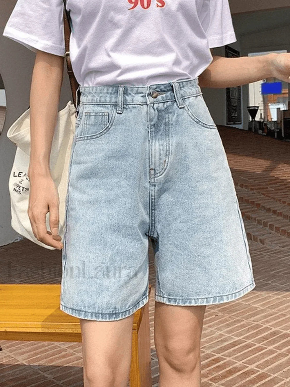 High Waist Straight Leg Denim Shorts Blue / S Shorts