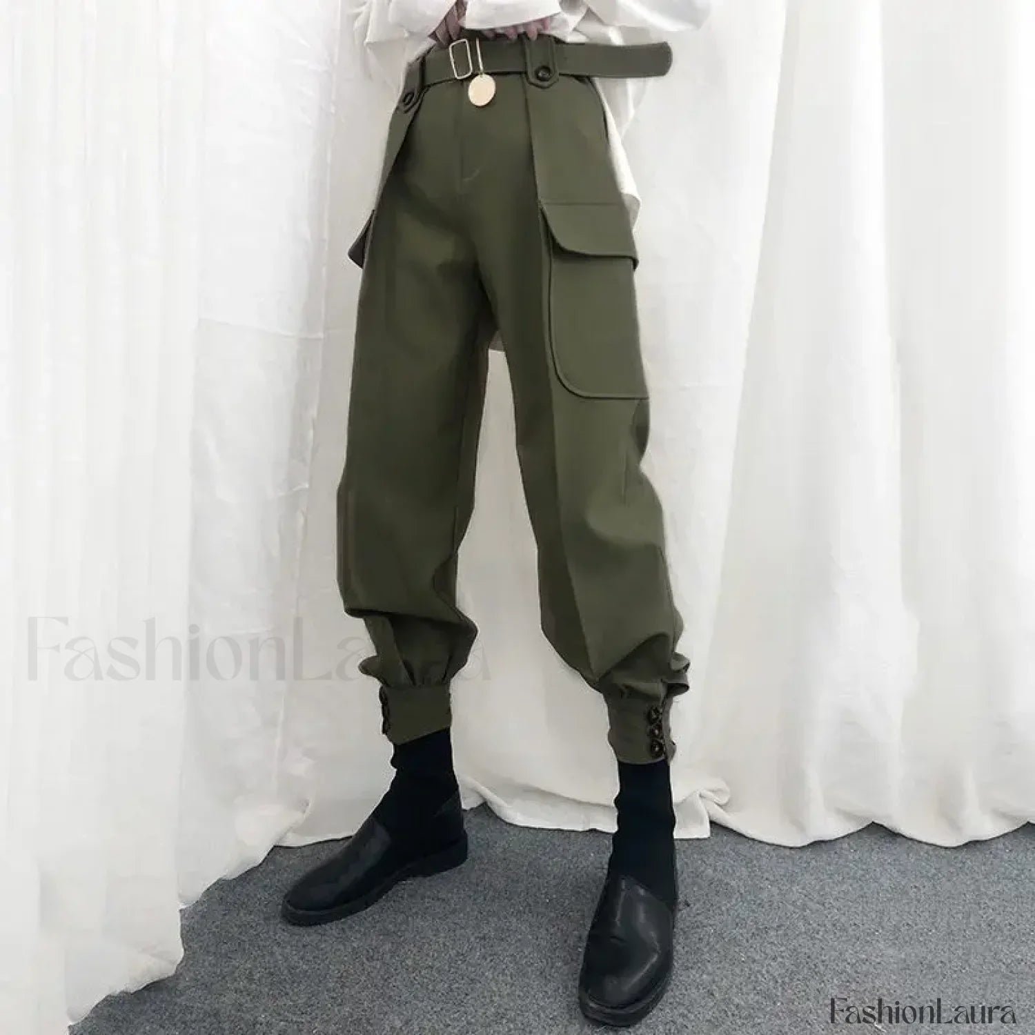 High Waist Vintage Harajuku Cargo Pants for Halloween army green / S