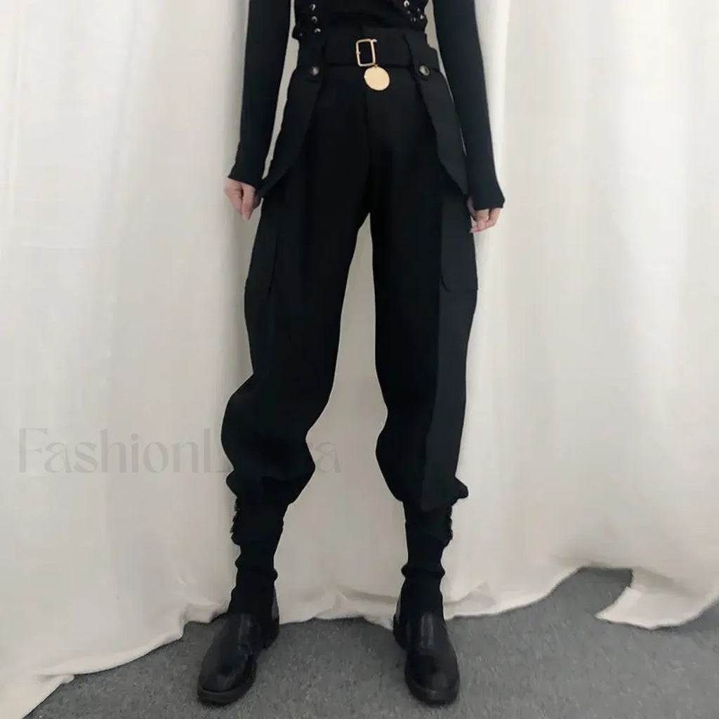 High Waist Vintage Harajuku Cargo Pants for Halloween Black / S