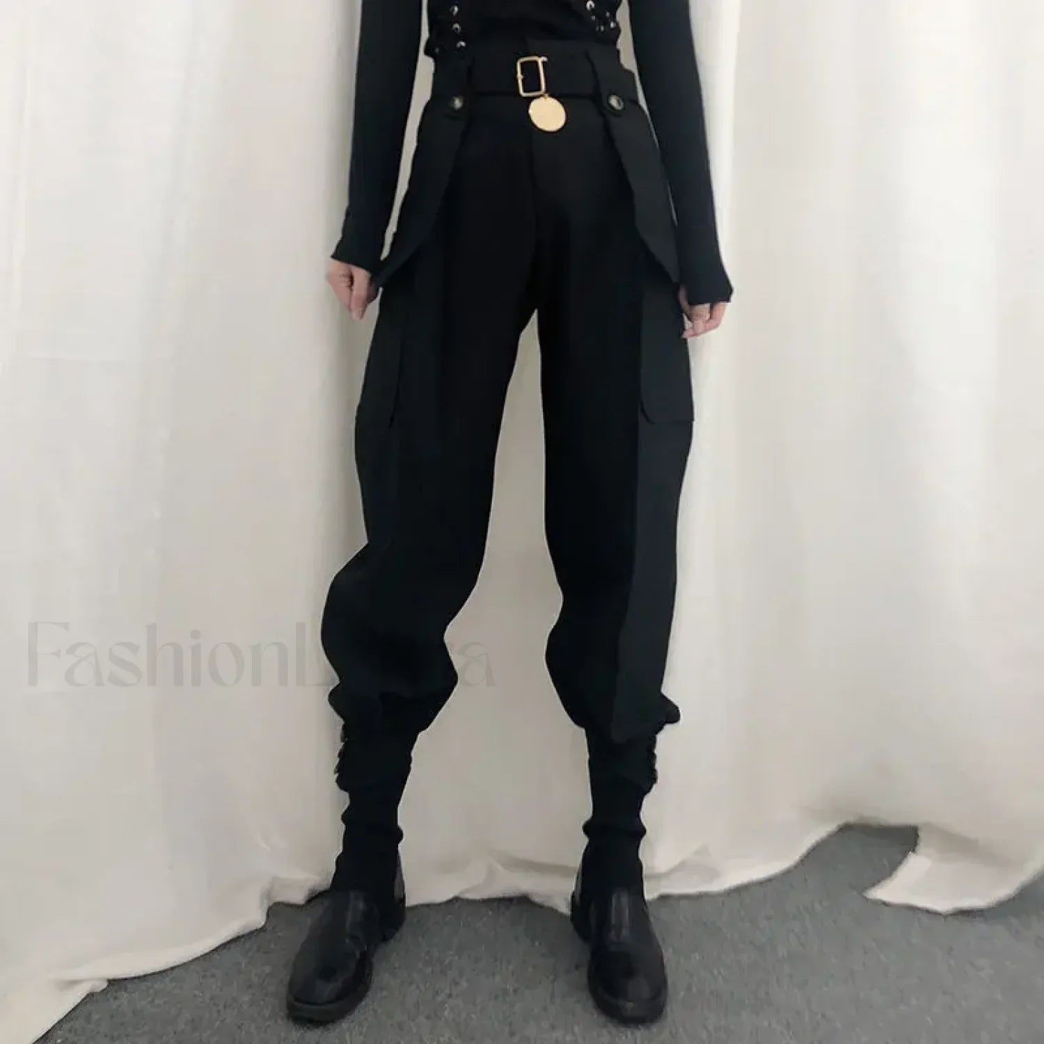 High Waist Vintage Harajuku Cargo Pants for Halloween Black / S