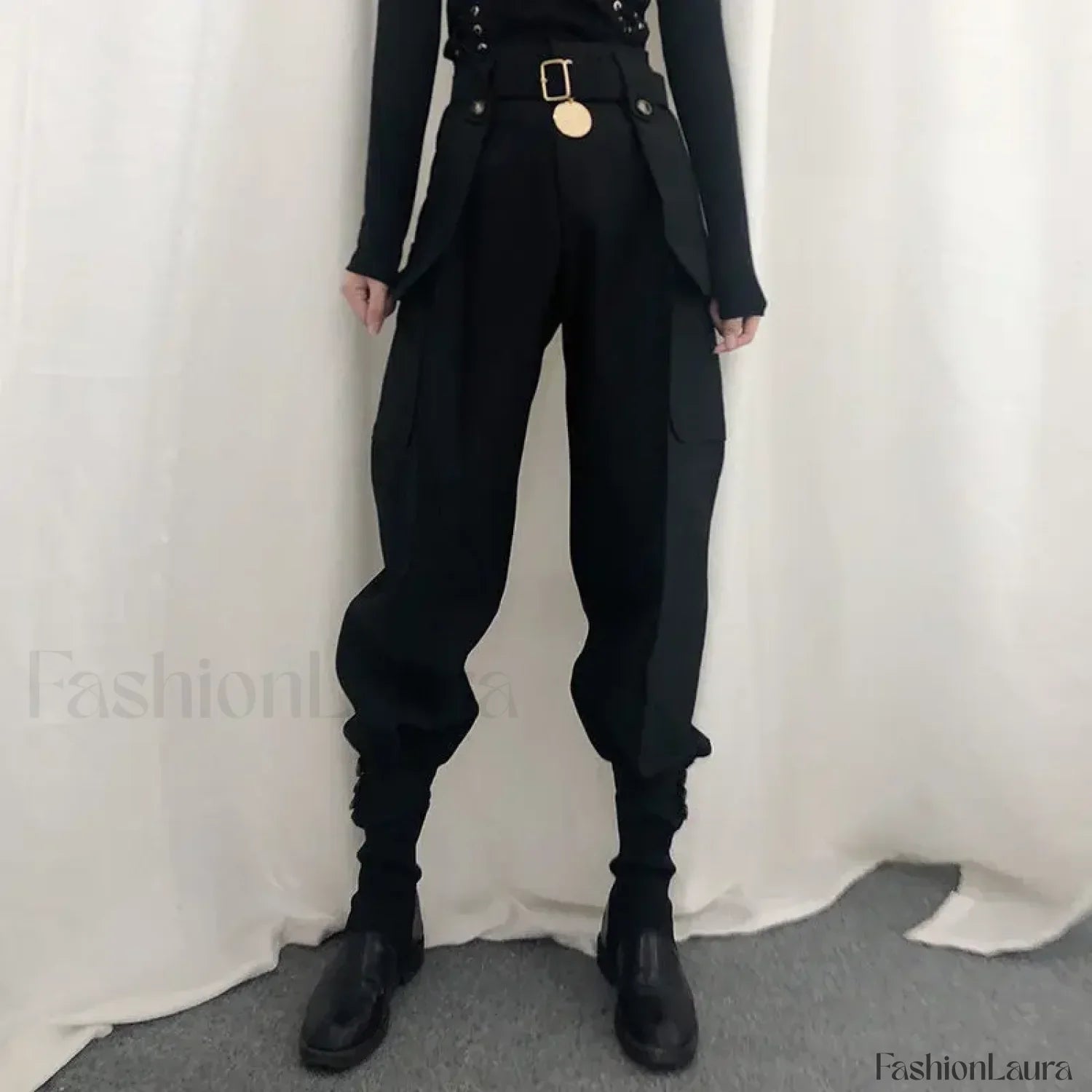 High Waist Vintage Harajuku Cargo Pants for Halloween Black / S