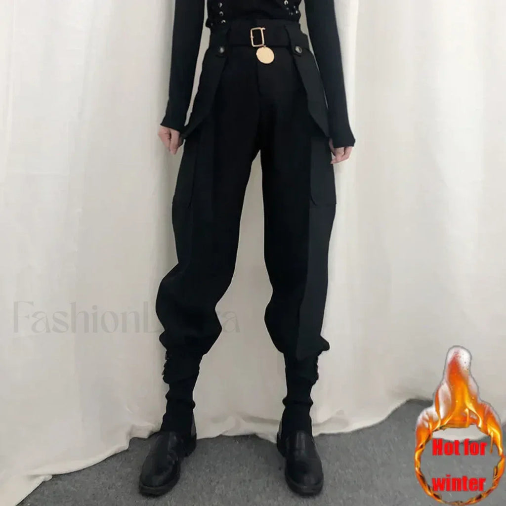 High Waist Vintage Harajuku Cargo Pants for Halloween black velvet / S