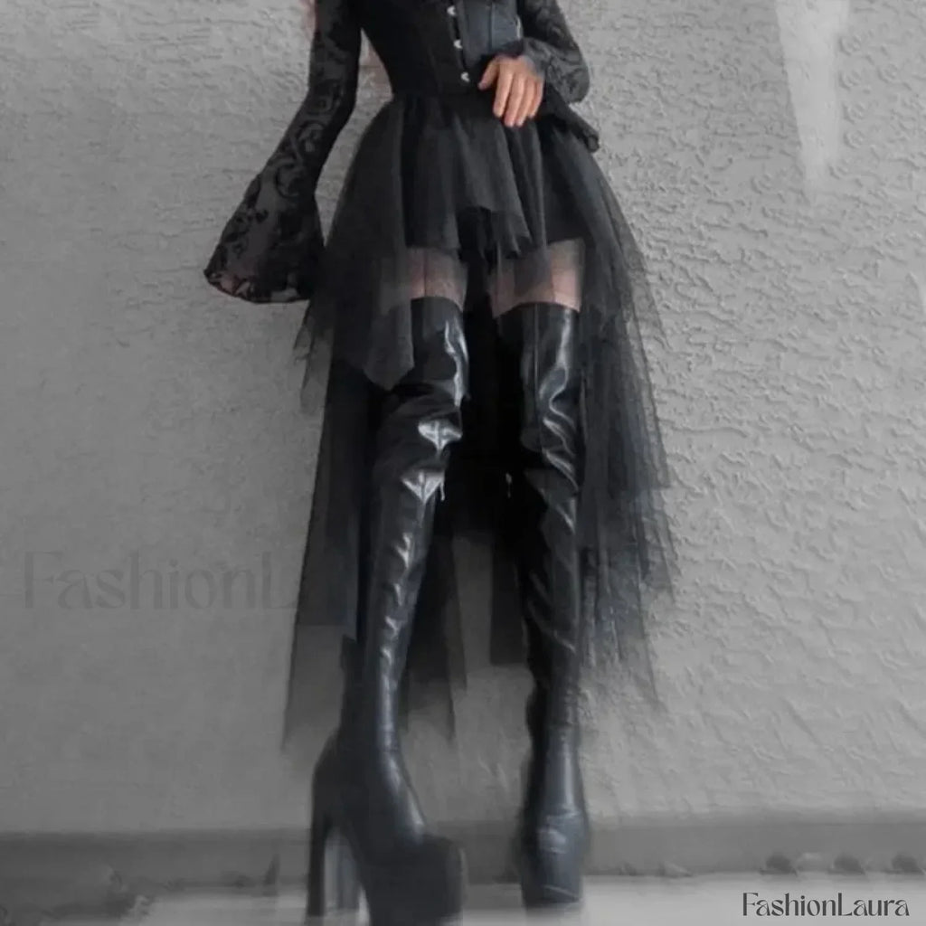 High Waisted Gothic Net Yarn Summer Skirt