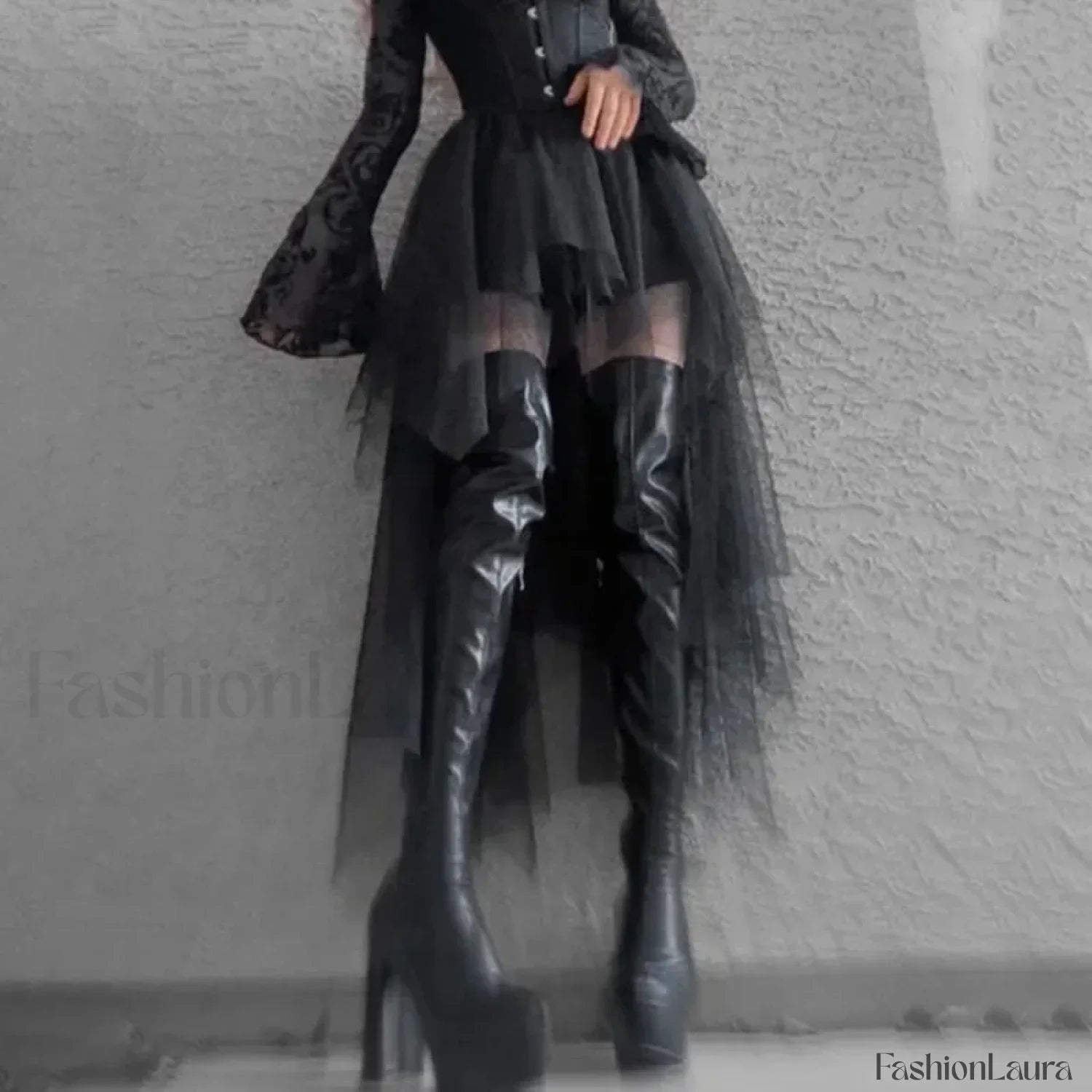 High Waisted Gothic Net Yarn Summer Skirt