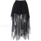 High Waisted Gothic Net Yarn Summer Skirt BLACK / S