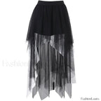 High Waisted Gothic Net Yarn Summer Skirt BLACK / S