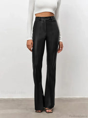 High Waisted Leather Straight Leg Flare Pants Black / XS Pants