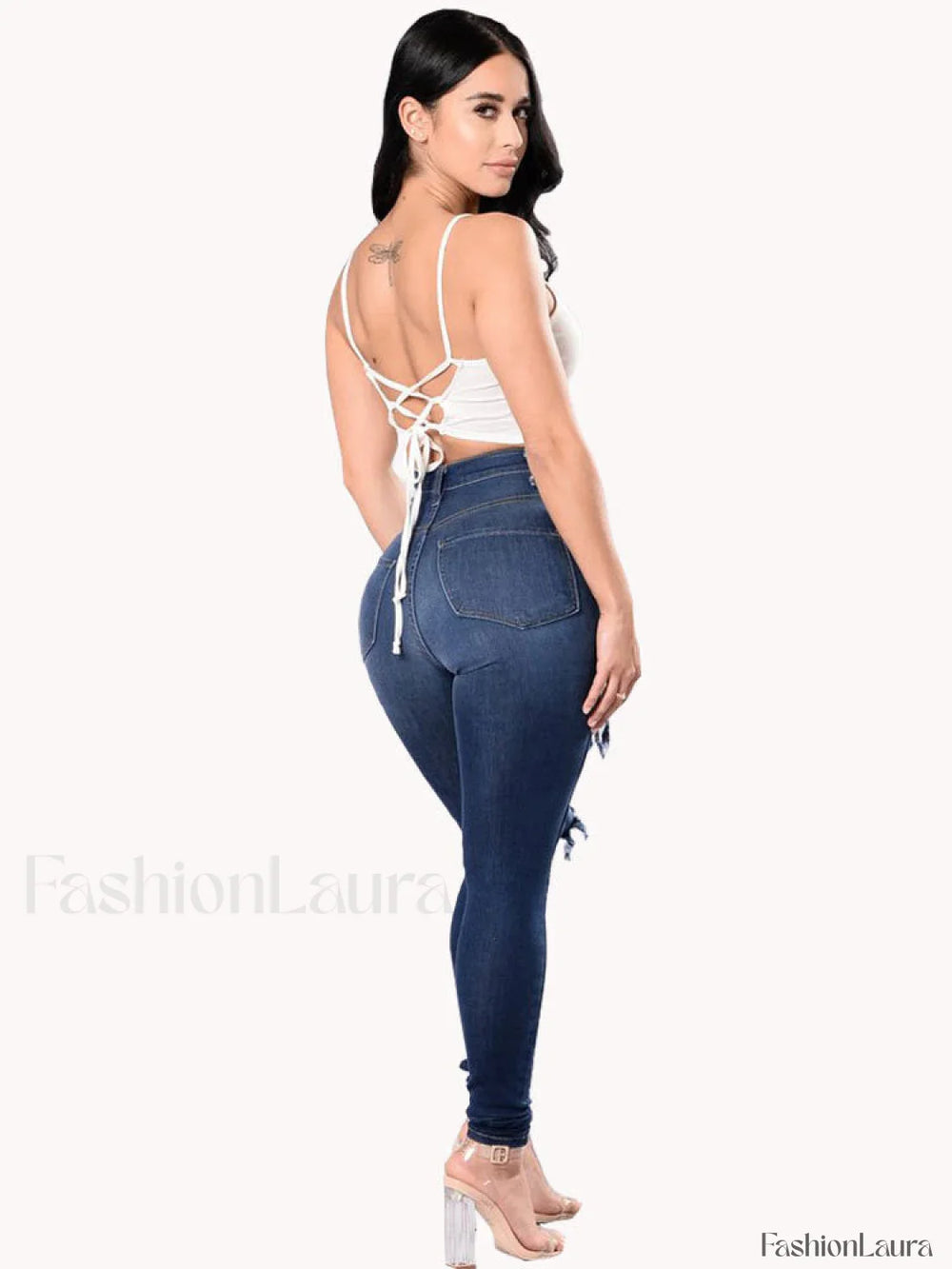 High Waisted Skinny Ripped Jeans Jeans