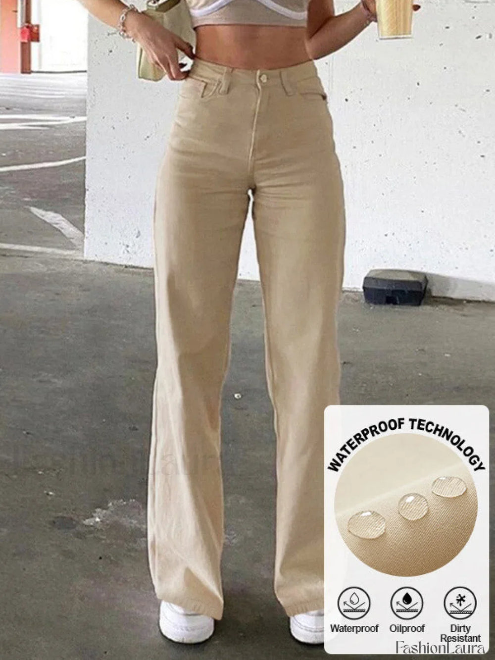 High Waisted Solid Flare Jeans Khaki / S Flare Jeans