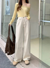 High Waisted Vintage Spring All match Casual Denim Jeans Apricot / S