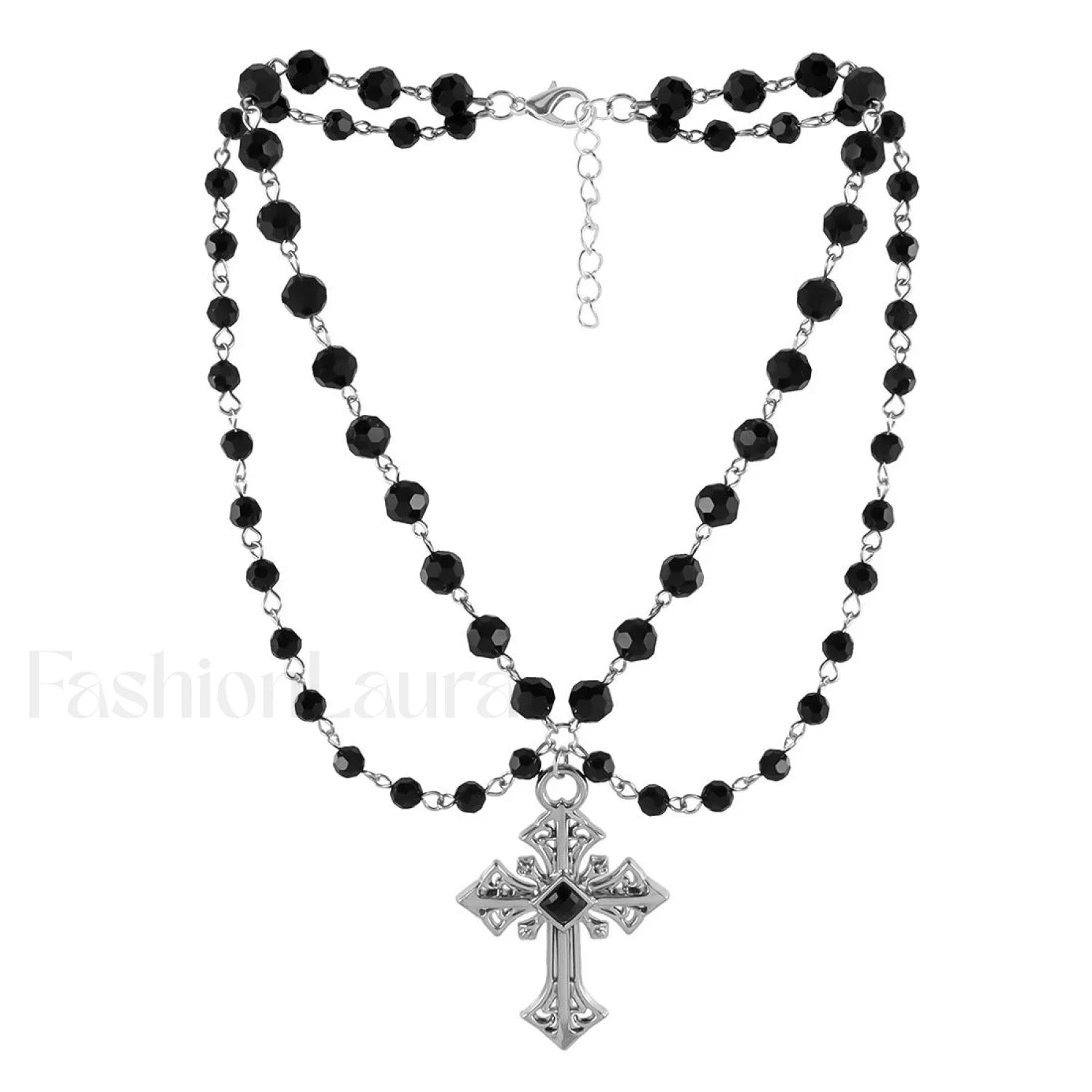 Hip Hop Fashion Dark Cross Beaded Necklace NK24900 BLACK