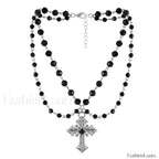 Hip Hop Fashion Dark Cross Beaded Necklace NK24900 BLACK