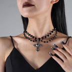 Hip Hop Fashion Dark Cross Beaded Necklace NK24900 BLACK