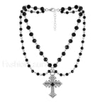 Hip Hop Fashion Dark Cross Beaded Necklace NK24900 BLACK
