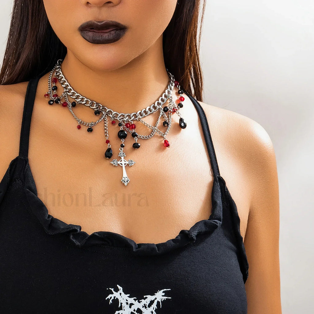 Hip hop Gothic Dark Pendant Cross Necklace WHITE