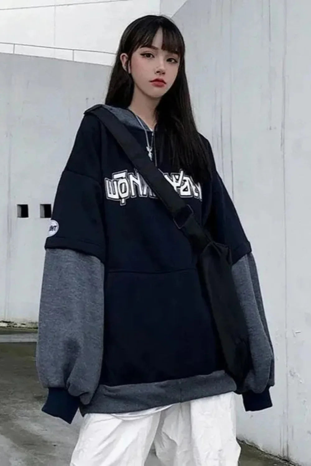 Hip Hop Punk Splicing Hooded Hoodie Grey / M