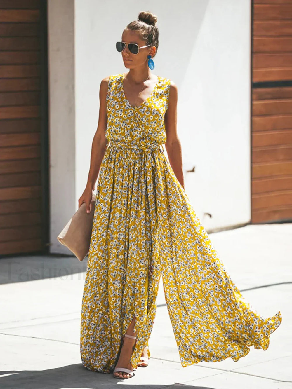 Hippie Floral Maxi Boho Dress Yellow / S