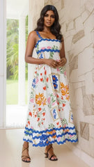 Holiday Digital Printed Long Women Fashion Summer Elegant A Line Vintage Sling Maxi Dress