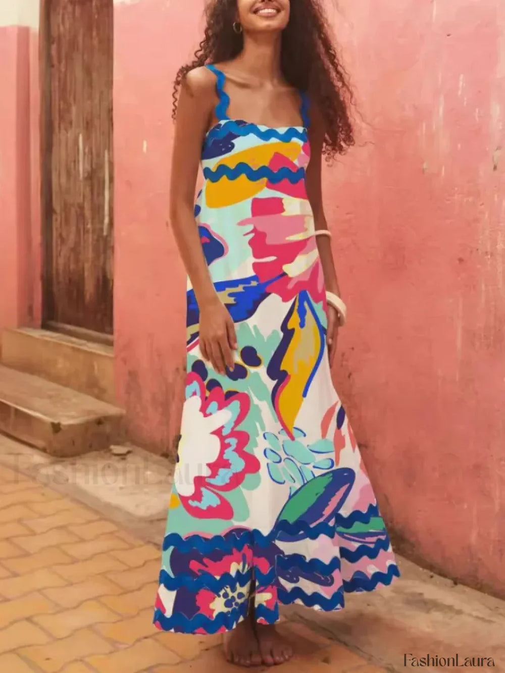 Holiday Digital Printed Long Women Fashion Summer Elegant A Line Vintage Sling Maxi Dress