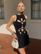 Hollow Flower Elastic Mini Dress
