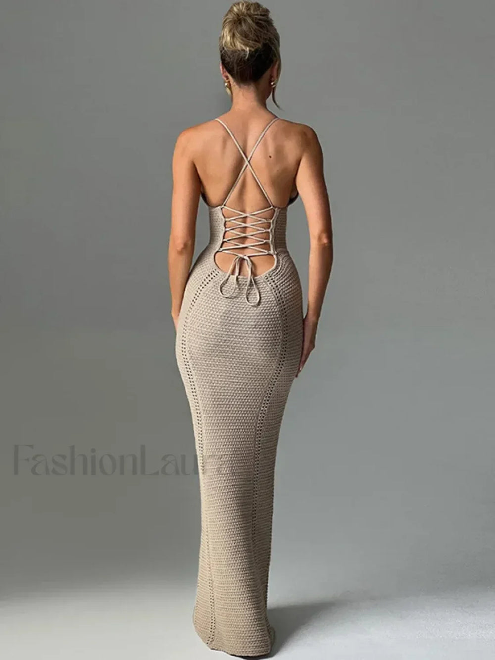 Hollow Lace Up Sweater Maxi Dress