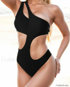Hollow One Shoulder Solid Push Up One Piece black / S