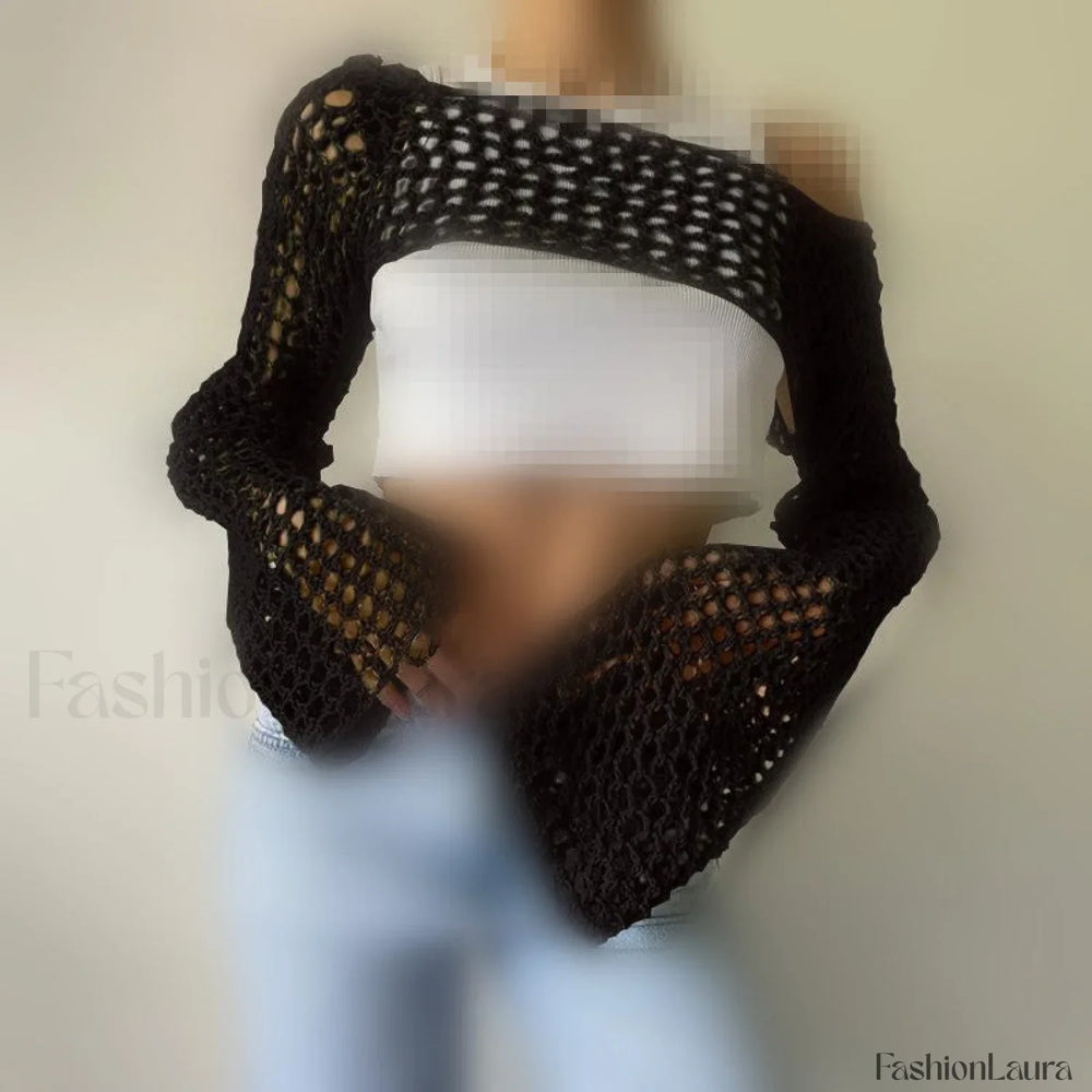Hollow Out Crochet Knit Bolero Shrug Black / XS Sweaters