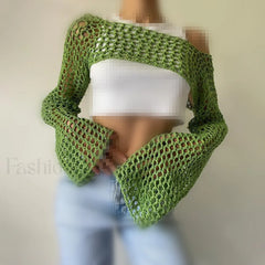 Hollow Out Crochet Knit Bolero Shrug Green / XS Sweaters