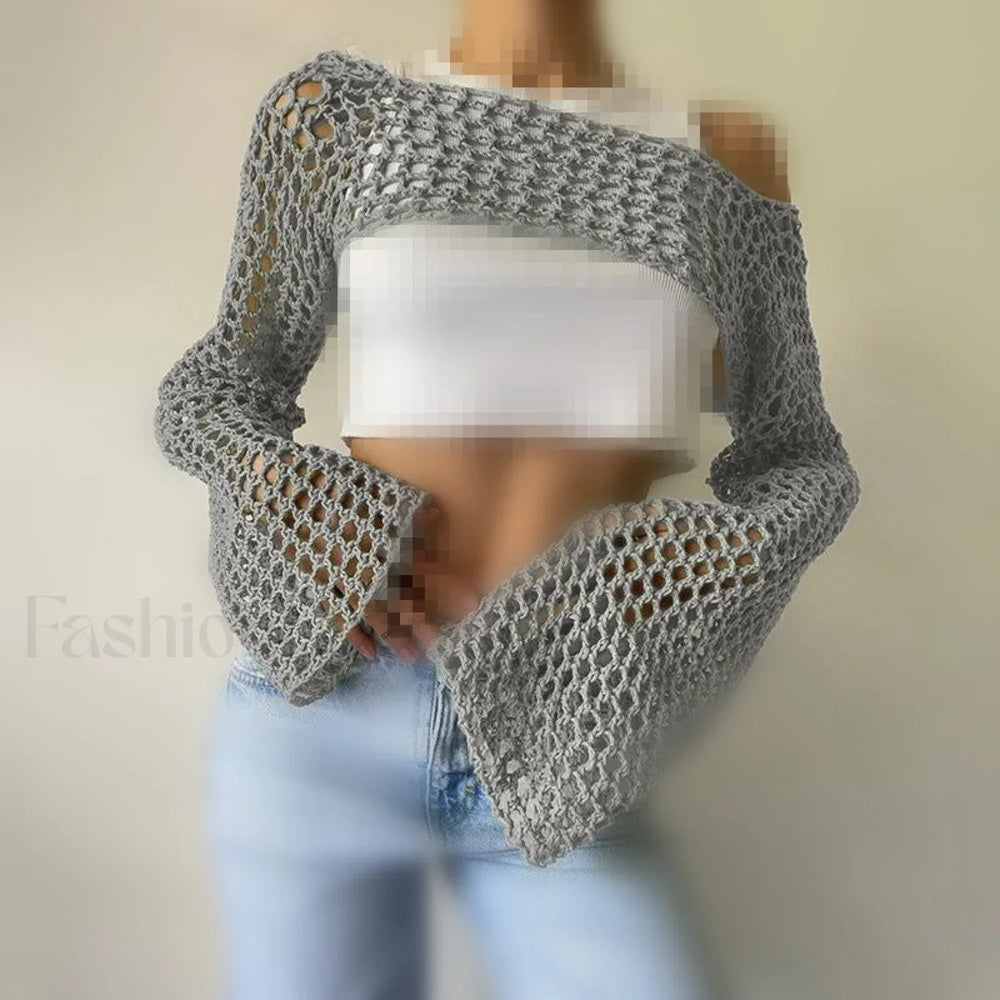 Hollow Out Crochet Knit Bolero Shrug Grey / XS Sweaters