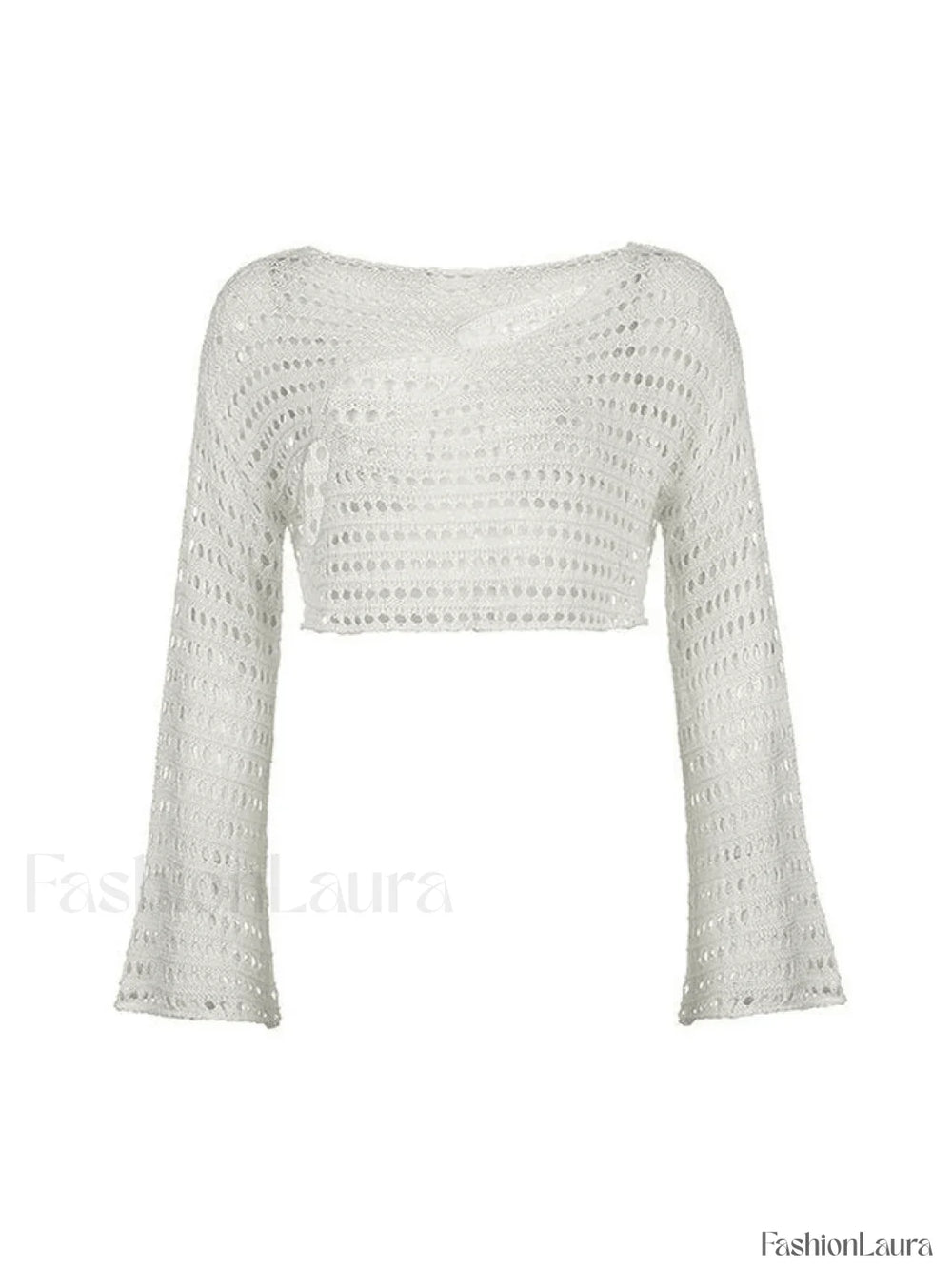 Hollow Out Long Sleeve Knit Crop Top Tops&Tees