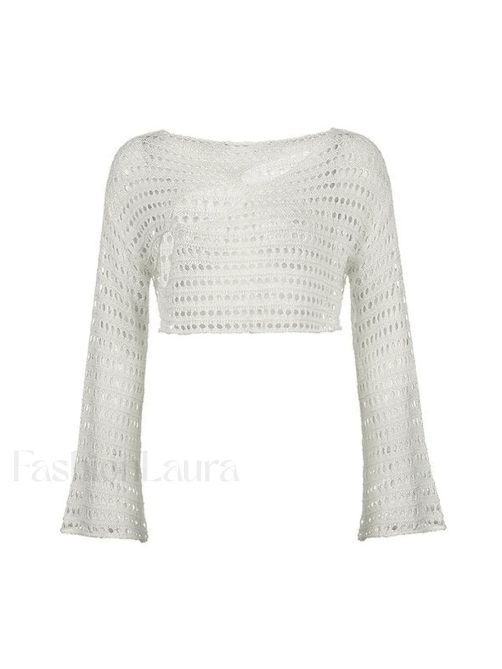 Hollow Out Long Sleeve Knit Crop Top Tops&Tees