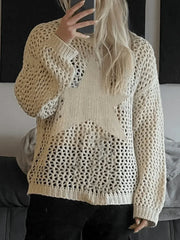 Hollow Out Star Crochet Knit Top Beige / S Sweaters
