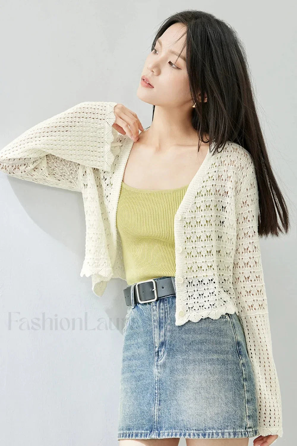 Hollow Out V neck Knit Cropped Cardigan