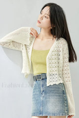 Hollow Out V neck Knit Cropped Cardigan