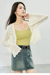 Hollow Out V neck Knit Cropped Cardigan