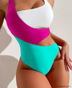 Hollow Strapped High Waist One Piece pink white green / S
