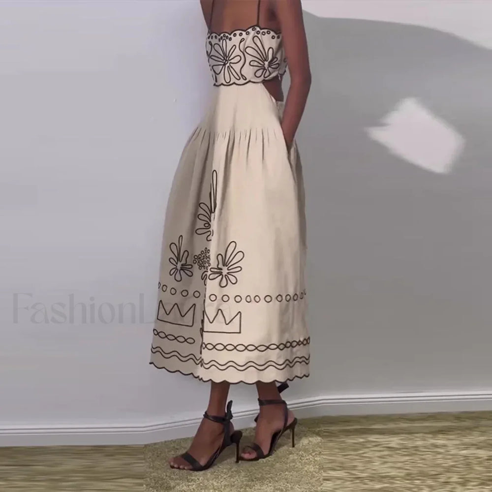 Hollow Wave Hem Boho Dress