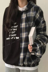 Hooded Patchwork Plush Plus Size Hoodie