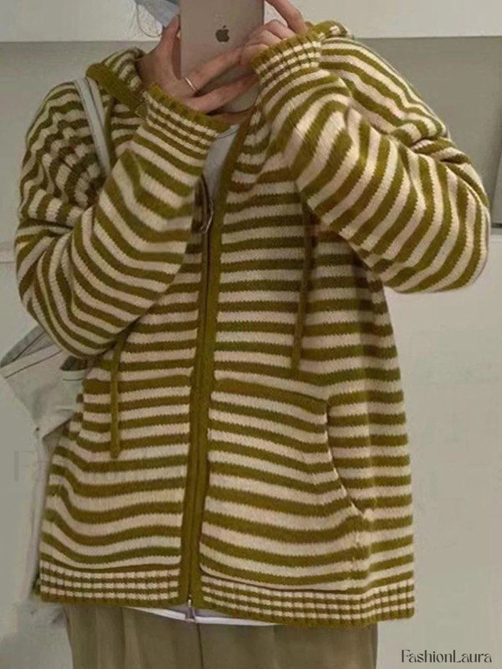 Hooded Striped Long Sleeve Knit Cardigan Sweaters