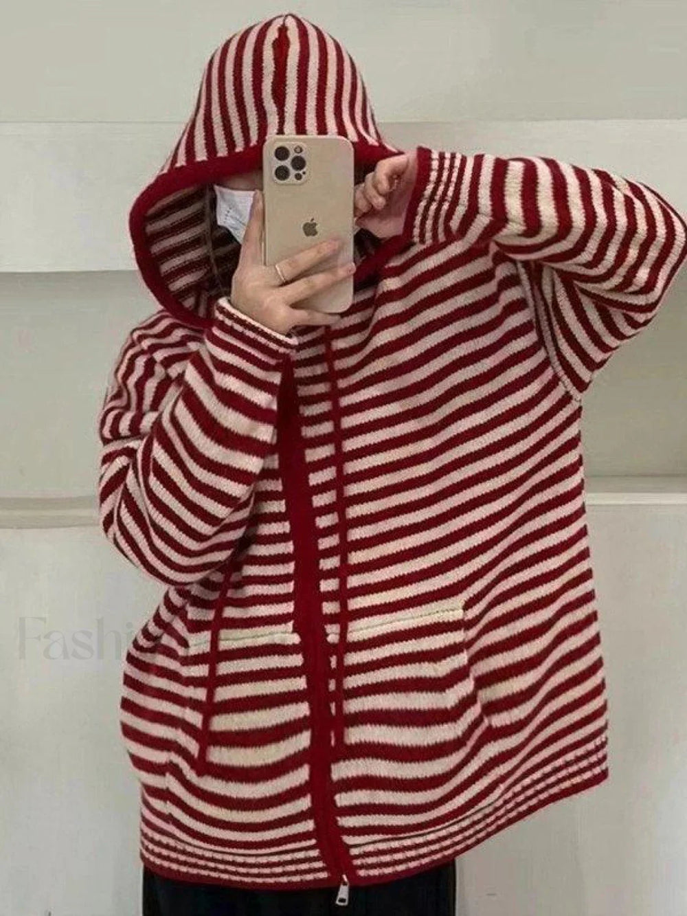 Hooded Striped Long Sleeve Knit Cardigan Sweaters