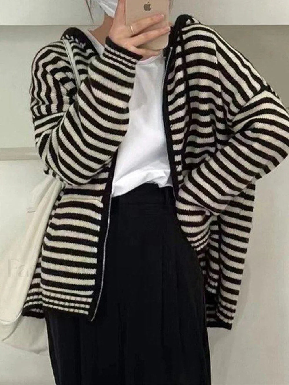 Hooded Striped Long Sleeve Knit Cardigan Sweaters
