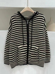 Hooded Striped Long Sleeve Knit Cardigan Sweaters